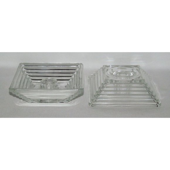 Anchor Hocking MANHATTAN Horizontal Ribbed Crystal Pair Square Candle Holders - Picture 2 of 4